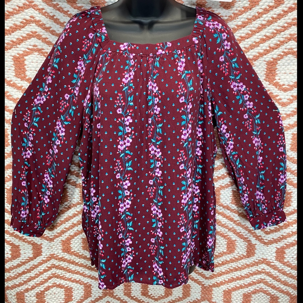 Old Navy Maroon Floral Blouse